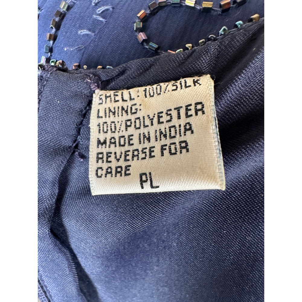 Vintage 80s Laurence Kazar New York Silk Beaded Dress Blue Art Deco Midi PL - Picture 10 of 11